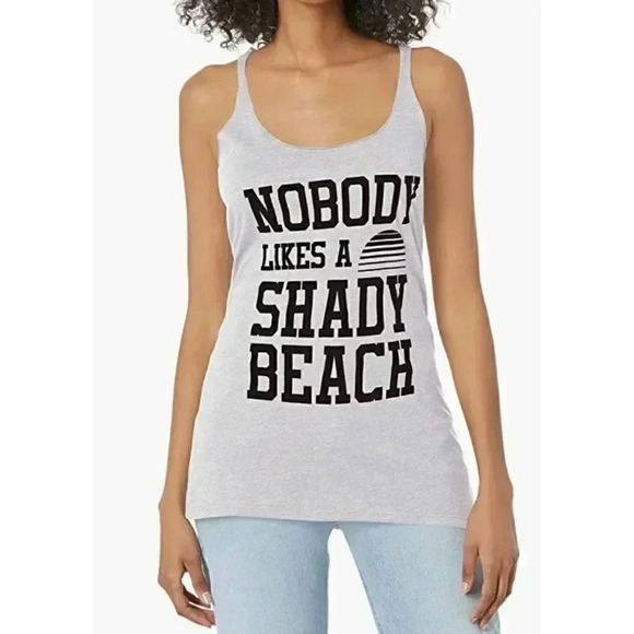 Chin Up Tops - Women's Chin UP Nobody Likes a Shady Beach Racerback Tank Top - White Heather -